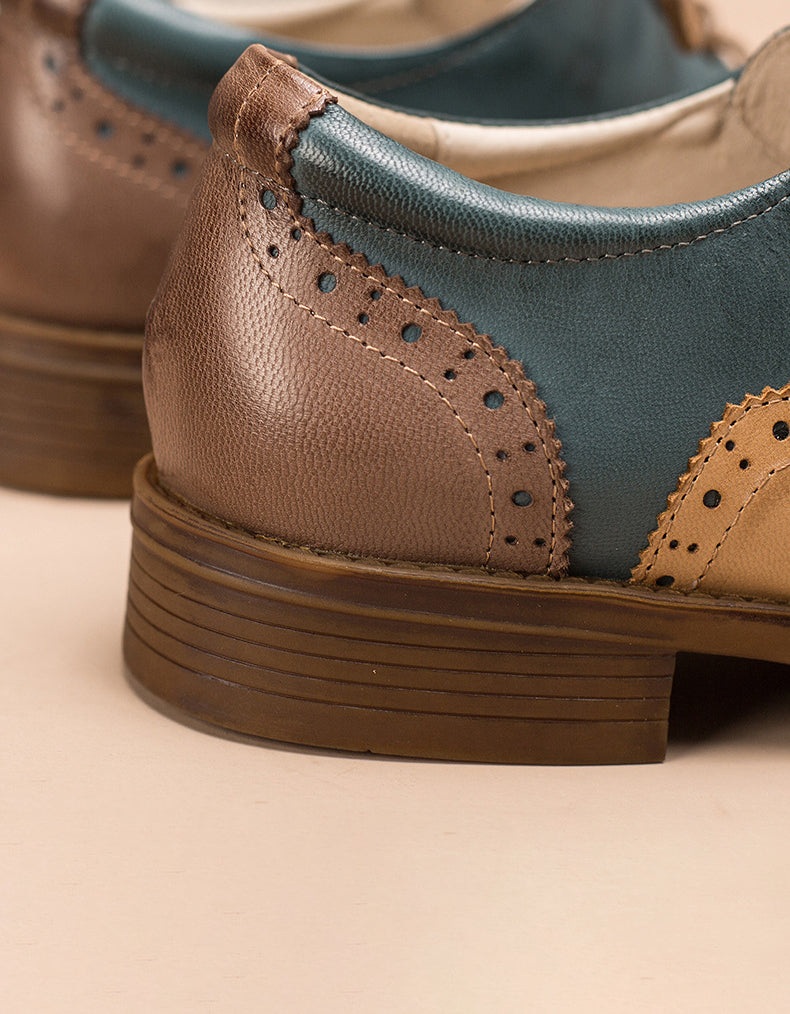 Real Leather Three Tone Lace-up Brogue Oxford Shoes Women - Image 11