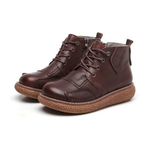 Retro Leather Thick Heel Non-Slip Ankle Boots