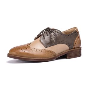 Handmade Real Leather Three Tone Brogue Oxfords for Women (35-41)