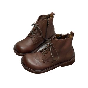 Autumn Winter Wide Toe Box Lace up Retro Ankle Boots 35-41